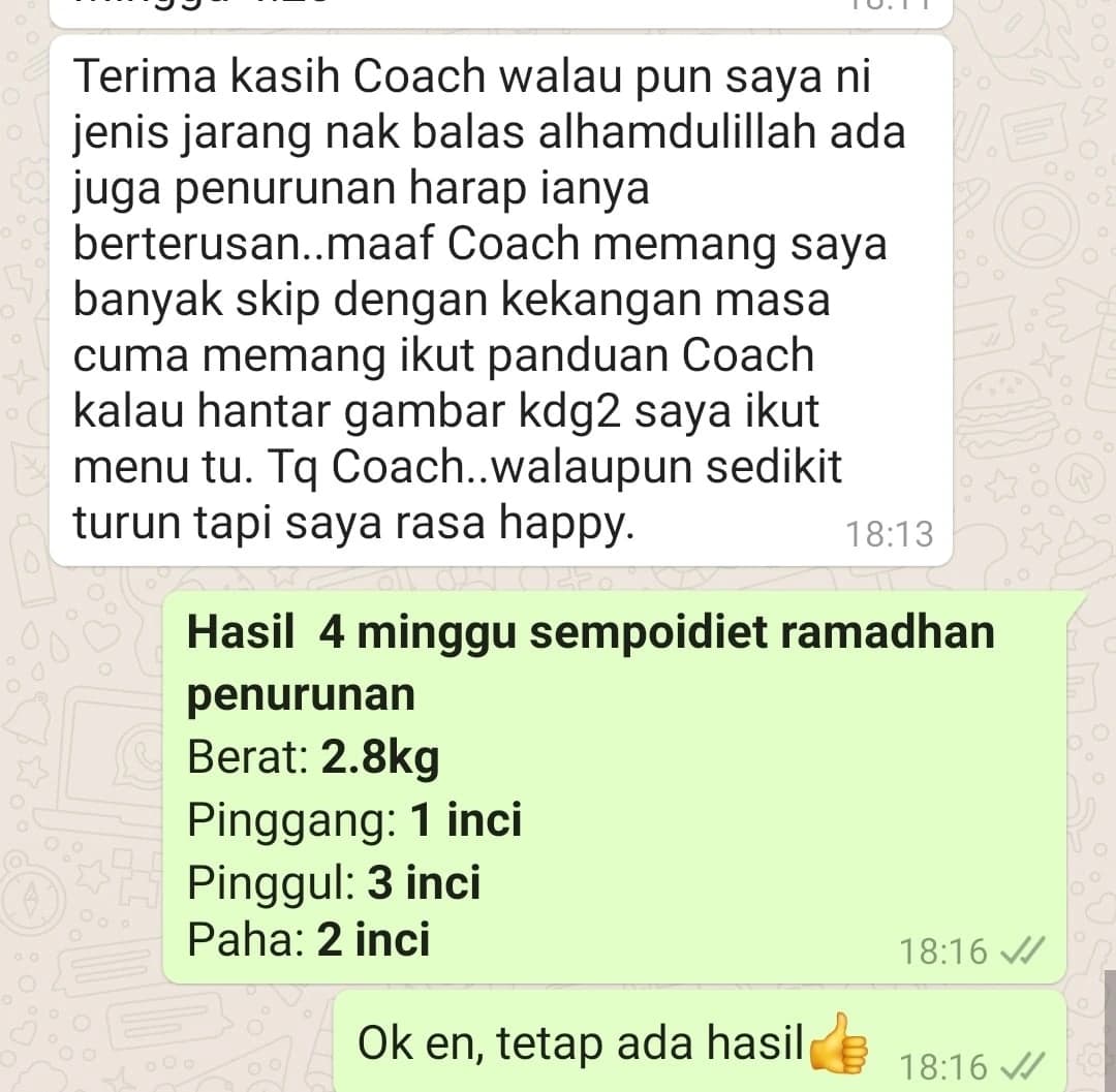 Screenshot perkongsian pelajar 10 daripada bimbingan Coach Akmal terdahulu