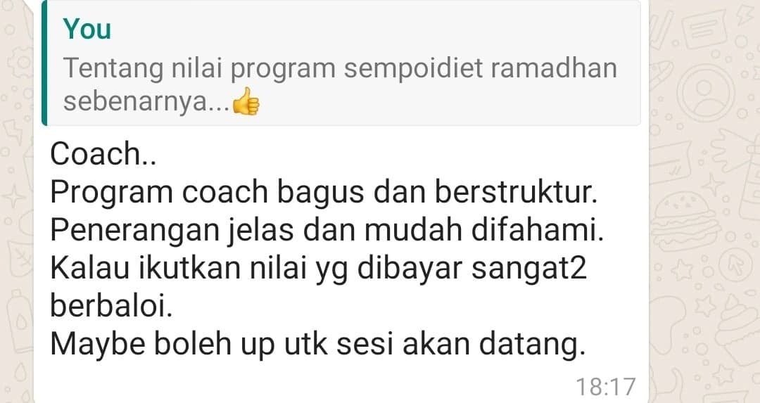 Screenshot perkongsian pelajar 2 daripada bimbingan Coach Akmal terdahulu