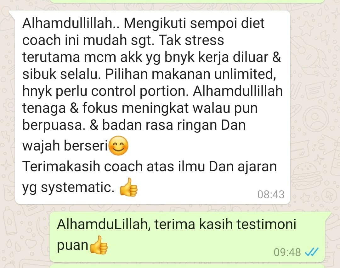 Screenshot perkongsian pelajar 5 daripada bimbingan Coach Akmal terdahulu