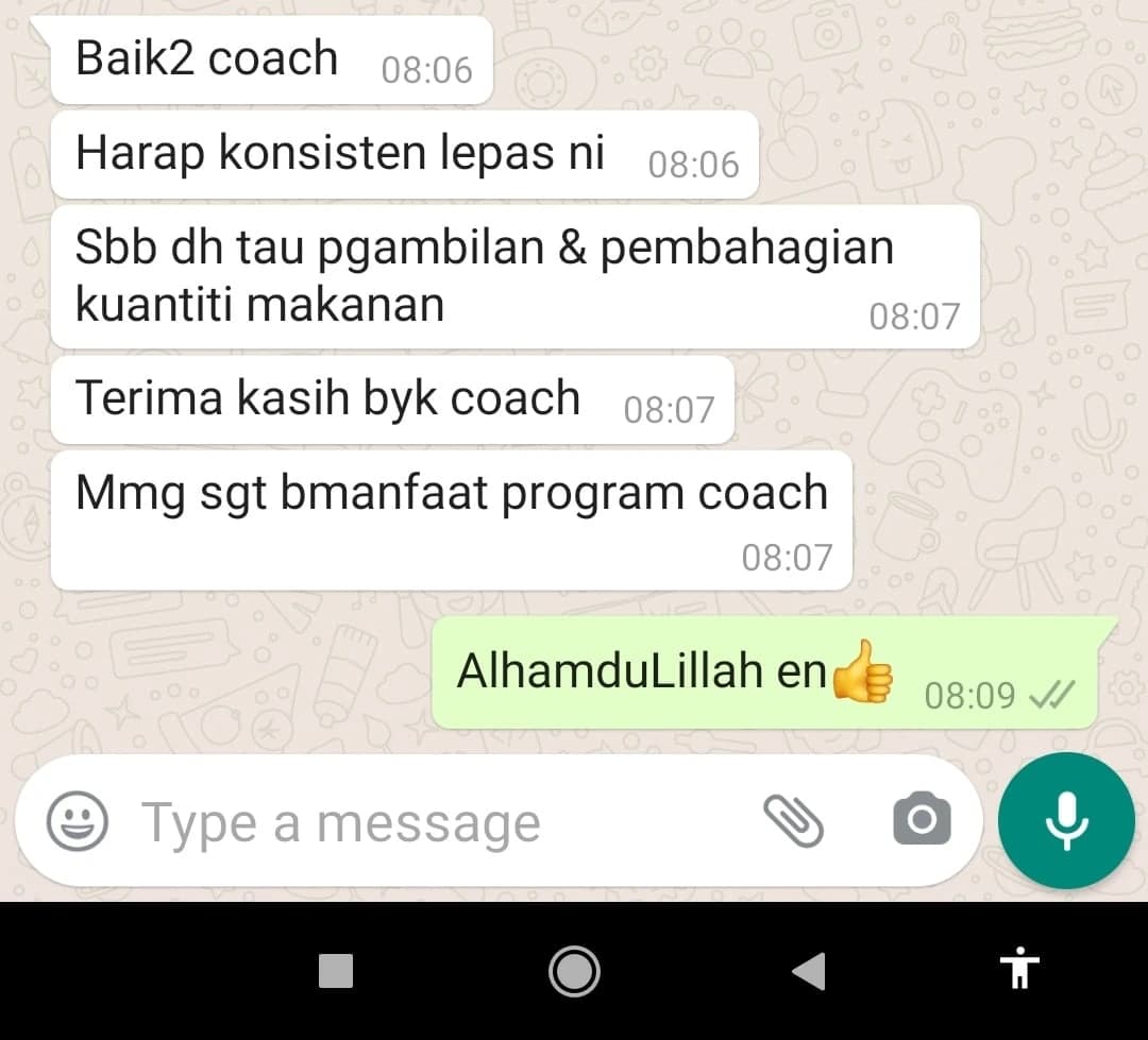 Screenshot perkongsian pelajar 3 daripada bimbingan Coach Akmal terdahulu